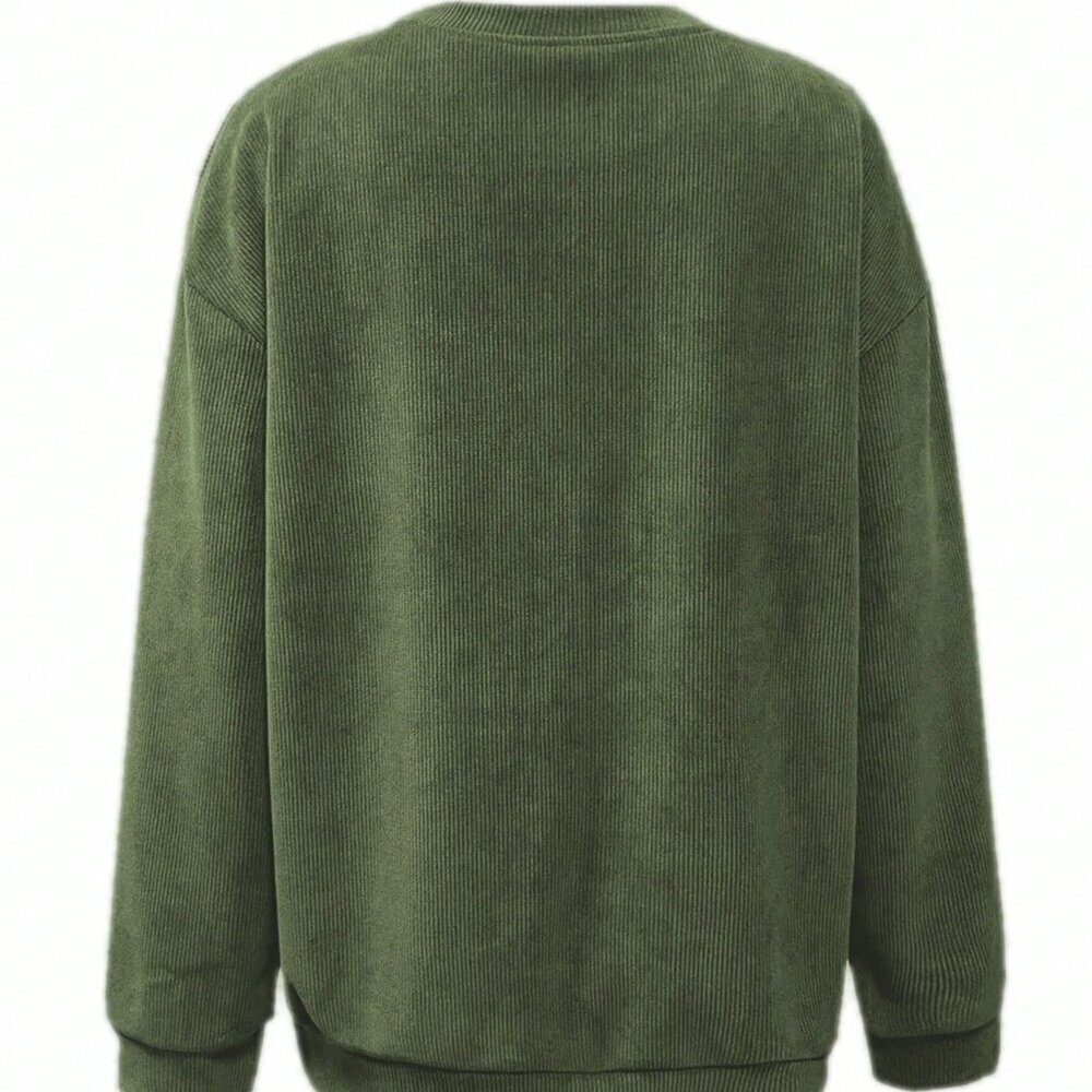 Army Green Casual Women's Christmas Letter Sweatshirt - Picture 2 of 3